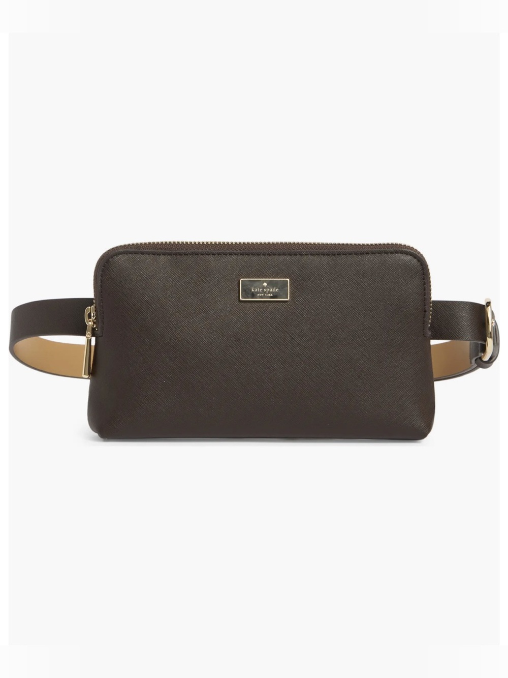 NWT Kate Spade New York Saffiano Leather Top Zip Belt Bag Brown S/M
